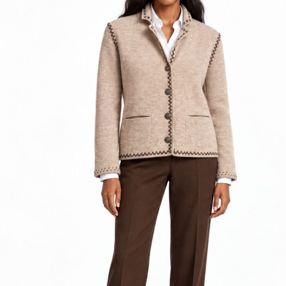 Woolrich British Tan 100% Wool Whipstitch Button Front Jacket Women's Size Large